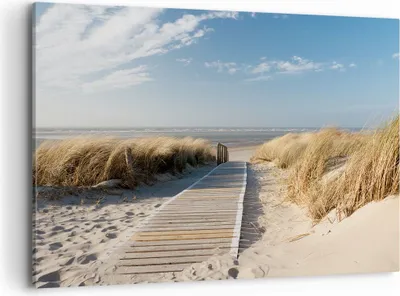 Produktbild von Bild auf Leinwand - Leinwandbild - Strand Meer Fußgängerbrücke Ufer - 120x80cm - Wand Bild - Wanddeko - Leinwanddruck - Bilder - Kunstdruck - Leinwand bilder - Wandkunst - AA120x80-2657