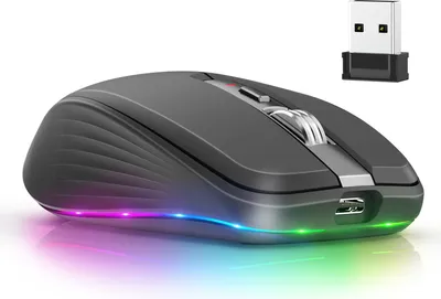 Produktbild von Kabellose Maus 2.4G + BT5.1 Dual-Mode Funkmaus 4-Gang-einstellbare DPI, 6 mehrfarbige LED Beleuchtete PC Maus Laptop Maus Computer Maus, Schwarz