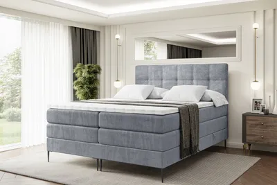 Produktbild von ALTDECOR Boxspringbett mit Schwarz Füßen, Matratze und Lattenrost, Topper, Polsterbett mit Bettkasten, Bett mit Stauraum H3- und H4- Matratze, Doppelbett -MARCE-FC KING-180x200 - Grau Casablanca