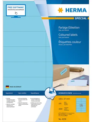 Image de Etiquettes A4 bleu 105x37 mm papier mat 1600 pcs.