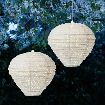 Produktbild von LED Solar Lampion Ballon - warmweiße LED - H: 30cm - D: 30cm - Lichtsensor - weiß - 2 Stück