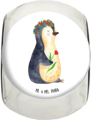 Produktbild von Mr. & Mrs. Panda Bonboniere Pinguin Blumen L 870ml - Weiß - Geschenk, glasbehälter, Blumenliebe, küchenglas, Ziele, Kaffeedose, Teedose, Selbstliebe, Bonbonglas