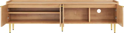 Produktbild von Merax TV-Schrank mit 3D-Türen, TV Lowboard mit goldene Griffe und Füße, TV-Ständer aus MDF, flexibler Stauraum für Wohnzimmer, Kabelmanagement, Natur