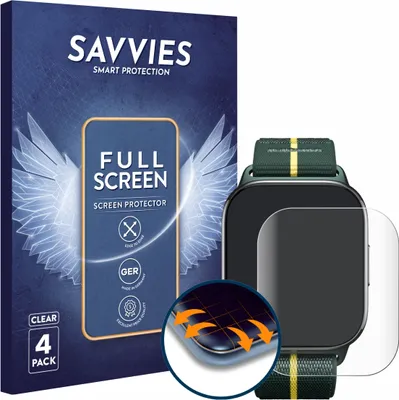 Produktbild von 4x Savvies Fullscreen Schutzfolie für Motorola Moto watch fit Displayschutz Folie Fullcover Klar Transparent