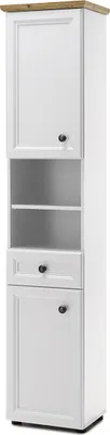Produktbild von Hochschrank Badschrank Seitenschrank Badmöbel Handtuchschrank Bad "Tomlin I" Weiß / Artisan Eiche