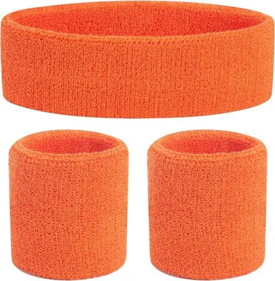Immagine prodotto di Set di fasce assorbenti Unyqoos® per Myrtle Beach, colore arancione – 2 fasce per polsi da 8 cm e 1 fascia per la fronte alta 6 cm, circonferenza circa 58 cm, 80% cotone/20% Spandex