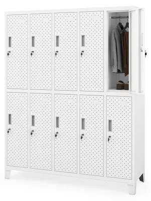 Produktbild von Umkleideschrank Spind Spint Schließfachschrank Metallschrank 10 Fächern Etikettenhalter Lüftungsschlitze Pulverbeschichtet Perforiert 172x136x45cm weiß
