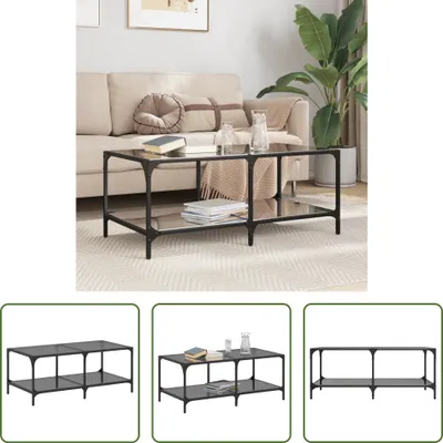 Immagine prodotto di The Living Store Tavolino con piano in vetro nero 98,5x50x40 cm in acciaio
