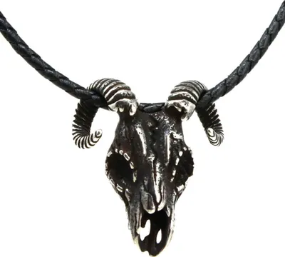 Produktbild von Lederkette Edelstahlkette 316L BOCK SCHÄDEL 60 cm Leder 05-03