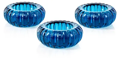Produktbild von 3 Teelichthalter aus Glas in Blau für Tischdekoration bei Taufe, Babyparty und Kommunion, 8 cm