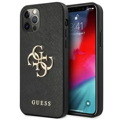 Produktbild von Guess Saffiano Metal Logo Collection Smartphone Hard Case für Apple iPhone 12 Pro Max Schwarz