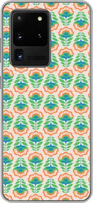 Produktbild von MuchoWow® Handyhülle Schutzhülle Hülle für Telefoonhoesje Samsung Galaxy S20 Ultra Retro - Blumen - Design - Grün - Orange Silikon Softcase Handy Hülle - Karteninhaber