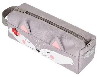 Produktbild von Herlitz Quattro Kitty, Weiches Federmäppchen, Polyester, Grau, Pink, Weiß, Abbildung, Reißverschluss, Kind