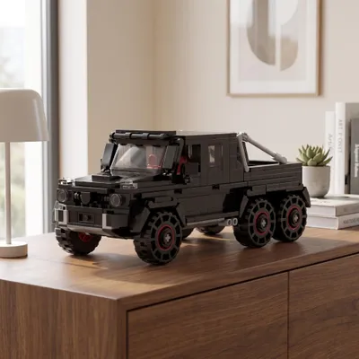 Produktbild von BlockBuddie™ G63 6x6 inspirierter SUV mit Anhänger Klemmbaustein Set 582 Teile Geländewagen Bausteine Kinderspielzeug, KI-generiertes Bild