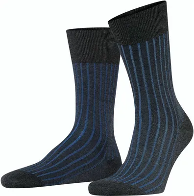 Produktbild von FALKE Herren Socken - Shadow, Strümpfe, Baumwolle, Logo, lang, einfarbig Grau/Blau 43-44
