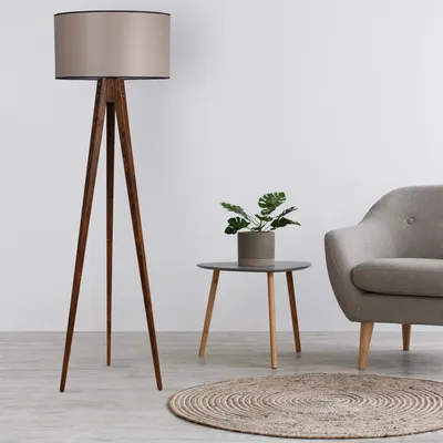 Produktbild von Opviq, Tripod Ceviz Lambader Silindir 82 Abajurlu, Stehlampen, Nussbaum, Holz, 45 x 45 x 153 cm