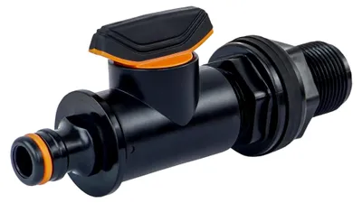 Produktbild von Tankdurchführung mit Absperrhahn, Außengewinde 26,44 mm, 3/4" xQuick Connector, Regentonnendurchführung, 1 Stück