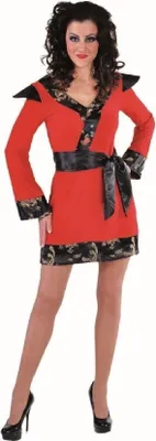 Produktbild von M214181-M-A rot-schwarz Damen Samurai Schwertkämpfer Kostüm-Kleid Gr.M=40