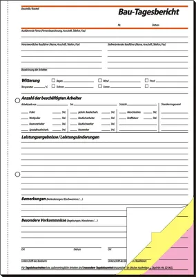 Produktbild von Bautagebuch A4 3x40 Blatt selbstdurchschreibend Packung mit 5 Stück