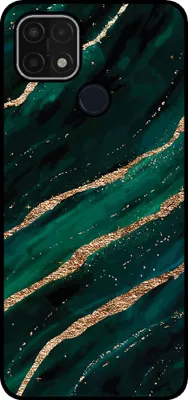 Productafbeelding van Smartphonica telefoonhoesje, geschikt voor Oppo A15 / A15s, met marmerprint - TPU achterkant, marmerdesign - Groen, goud
