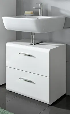 Produktbild von Waschbeckenunterschrank "Cover" in weiß Hochglanz Badezimmer Unterschrank 60 cm