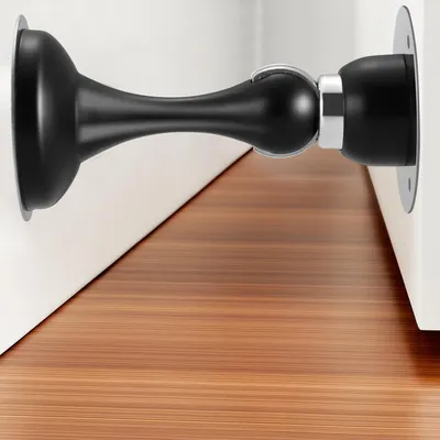 Image de Lot de 2 butoirs de porte magnétiques à fixation murale, aimant puissant, aucun perçage nécessaire – Butoir de porte universel avec protection murale et de porte pour la maison, le bureau, les portes en bois, en verre et en métal (noir)