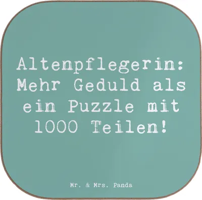 Produktbild von Mr. & Mrs. Panda Untersetzer Glas Spruch Altenpflegerin Geduld - Meeresbrise - Geschenk, Wertschätzung, Berufsprodukte, Berufsgestaltung, Beruf, Anerkennung, Design