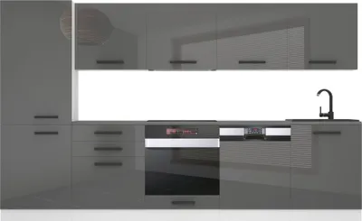Image de Belini Kitchen block Rose - Meubles de cuisine 300 cm Cuisine équipée sans appareils électroménagers avec meubles hauts et bas, sans plans de travail, argent brillant