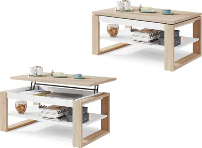 Produktbild von All4All Couchtisch Nico , Kaffeetisch , Wohnzimmertisch , Laptoptisch , Sofatisch , ausziehbar , ausklappbar , 100x60cm , 05 , Sonoma Eiche + Weiß