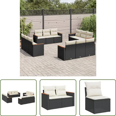 Produktbild von The Living Store 12-tlg. Garten-Sofagarnitur mit Kissen Schwarz Poly Rattan