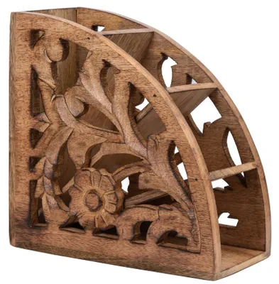 Fernbedienungshalter aus Mangoholz, 4 Fächer, handgeschnitzt, 21x10x21 cm