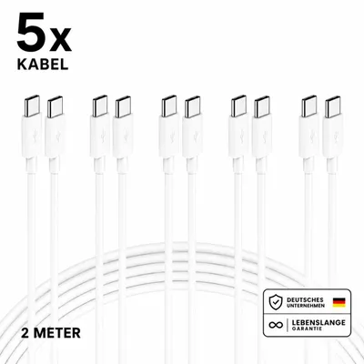 Produktbild von USB-C Schnellladekabel 1M/2M - USB-A zu USB-C oder Typ-C zu Typ-C – Typ-C zu Typ-C 2 Meter / 5 Stück