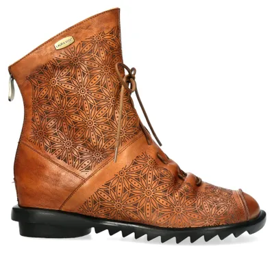 Produktbild von Laura Vita Damen Stiefelette Leder mit Blumenmuster modische Raffung Cyrielle 16 camel, Größe:42 EU, Farbe:Braun, camel
