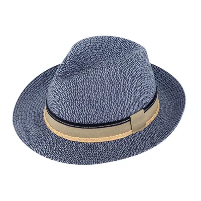 Produktbild von Fiebig Papierhut Fedora melange mit dreifarbigem Ripsband Marine Gr. 57