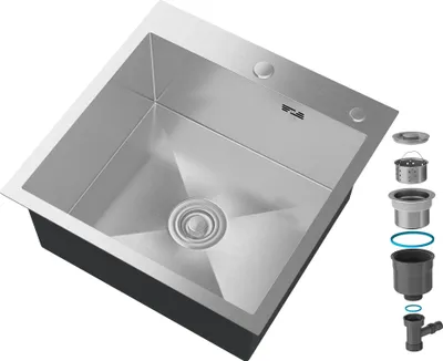Immagine prodotto di lavello a 1 scomparto in acciaio 50X50 sifone cromato