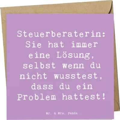 Produktbild von Mr. & Mrs. Panda faltkarte Spruch Steuerberaterin Lösung - Lavendeltraum - Geschenk, Anerkennung, Wertschätzung, doppelkarte, Steuerhilfe, Freude, Beruf, Berufsliebe