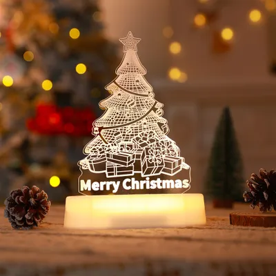 Produktbild von 3D Weihnachten Nachtlicht LED Illusion Lampe Warmweiß Batteriebetrieben Nachtlichter mit Fernbedienung Nachttischlampe Party Weihnachtsdekoration