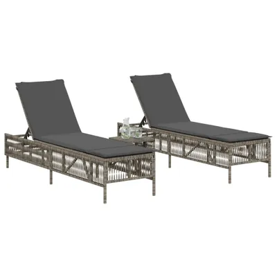 Image de vidaXL Bains de soleil 2 pcs. avec table Gris Poly Rattan