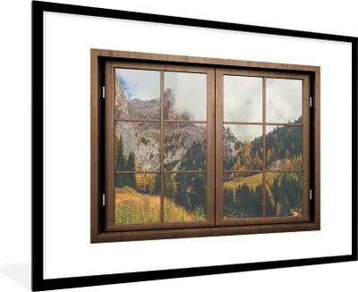 Produktbild von MuchoWow® MuchoWow® Gerahmtes Poster Aussicht - Berg - Baum 90x60 cm - Poster mit zchwarzem Bilderrahmen - Wanddekoration - Fotos