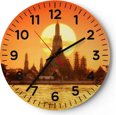 Produktbild von Wanduhr - Rund - Glasuhr - Tempel Asien - 30x30cm - Schleichendes Uhrwerk - Lautlos - zum Aufhängen bereit - Dekoration Modern - Wanddekoration aus Glas - C4AR30x30-3420