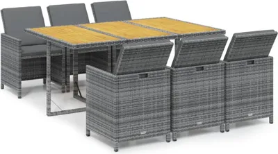 Produktbild von 7-tlg. Garten-Essgruppe mit Kissen Poly Rattan Grau