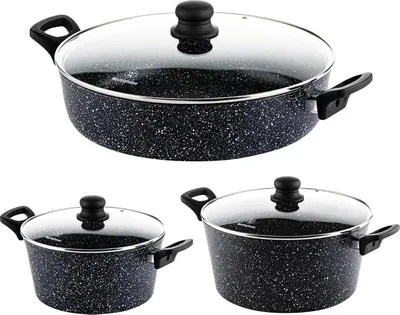 Imagen del producto de Juego de ollas para inducción: cacerola de 24 cm y 28 cm + cacerola de 32 cm - Acabado en mármol