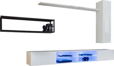 Image de Ensemble meubles de salon industriel SWITCH M4 – Blanc – LED intégrées & système Push to Open