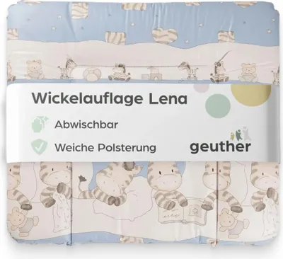 Produktbild von GEUTHER Wickelauflage „Lena“ Zebradesign | 85 × 75 cm | abwischbar | mit Kopfschutz & erhöhtem Rand | extra breit | Wickelunterlage für Wickelkommoden