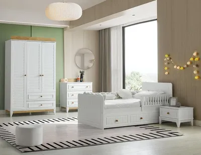 Productafbeelding van Nachtkastje, commode, kledingkast, set voor kinderkamer of slaapkamer