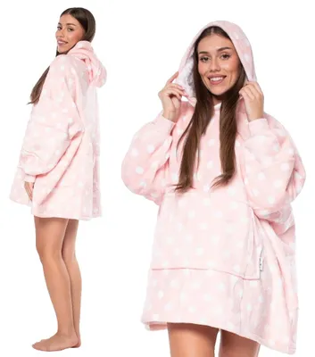 Productafbeelding van Extra groot sweatshirt-deken, met capuchon, kangoeroezak, roze