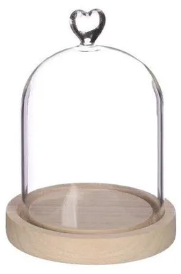 Produktbild von Glasglocke mit herzförmigem Holzsockel, Ø 12 cm, H. 16 cm (1 Stück) [IFS-29362]