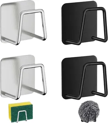 Produktbild von PolkaHome® 4er Set Spülschwammhalter Edelstahl Selbstklebend - Wandorganizer für Spüle, Schwamm Ablage mit Klebehaken für Küche &