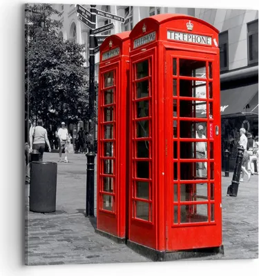 Produktbild von Bild auf Leinwand - Leinwandbild - Großbritannien London Telefon Straße - 70x70cm - Wand Bild - Wanddeko - Leinwanddruck - Bilder - Kunstdruck - Leinwand bilder - Wandkunst - AC70x70-0364