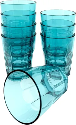 Obrázok produktu pre 8 plastových pohárov na pitie - 390 ml - modré transparentné - bez BPA - 9 x 9 x 11 cm